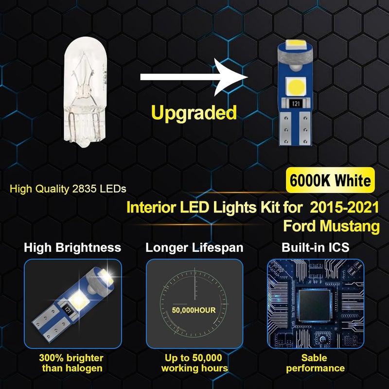 EASY EAGLE LED Interior Car Lights for Ford-Mustang-2015-2021: 8 Piece Kit White LED Light Bulbs - Super Bright 6000K + Install Tool - Image 4